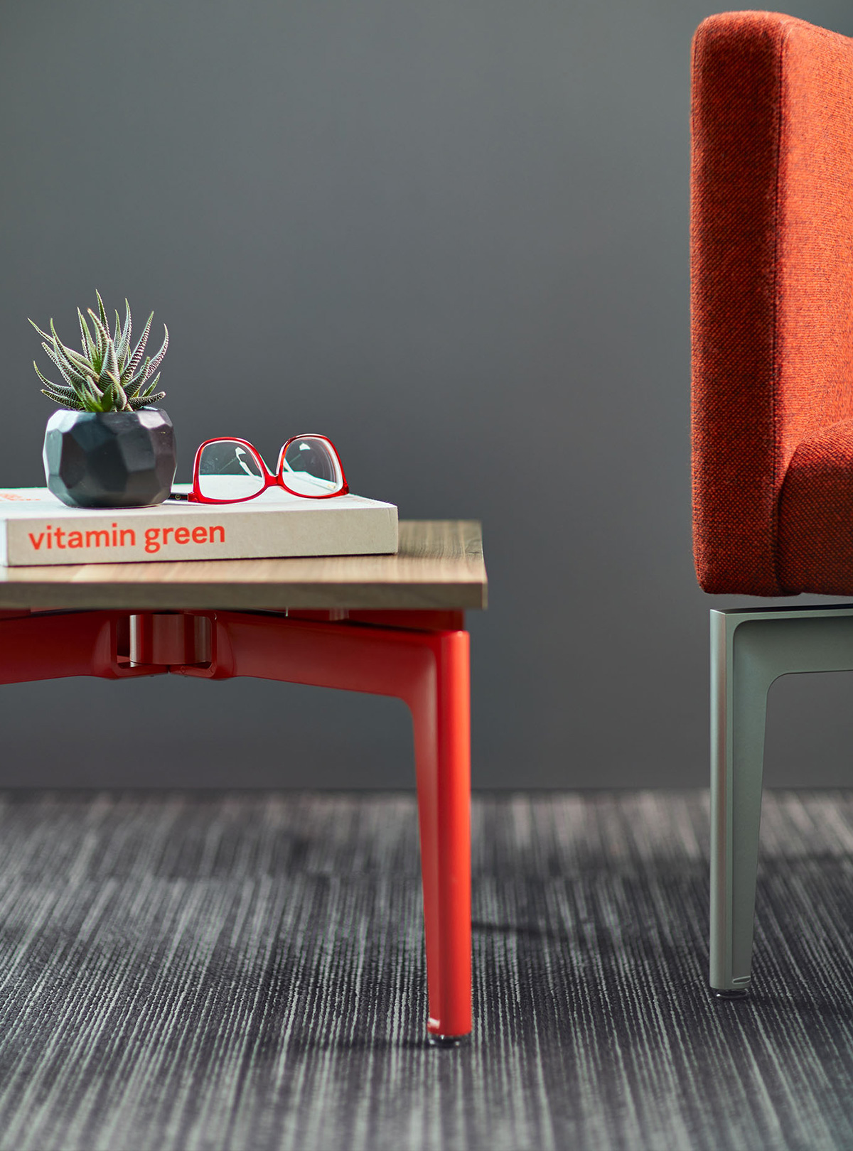 Bassline table with red base by turnstone