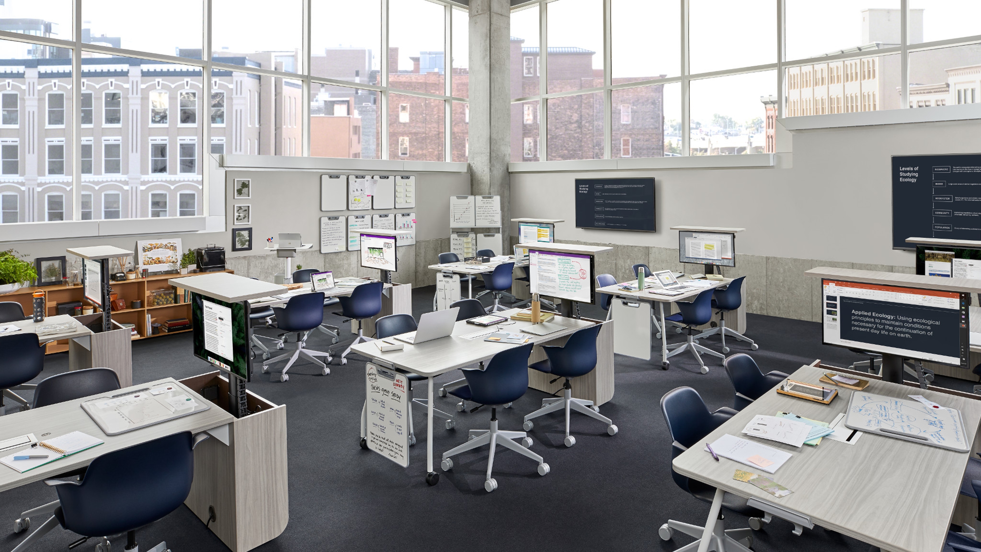Classroom with Verb Active Media tables by Steelcase.