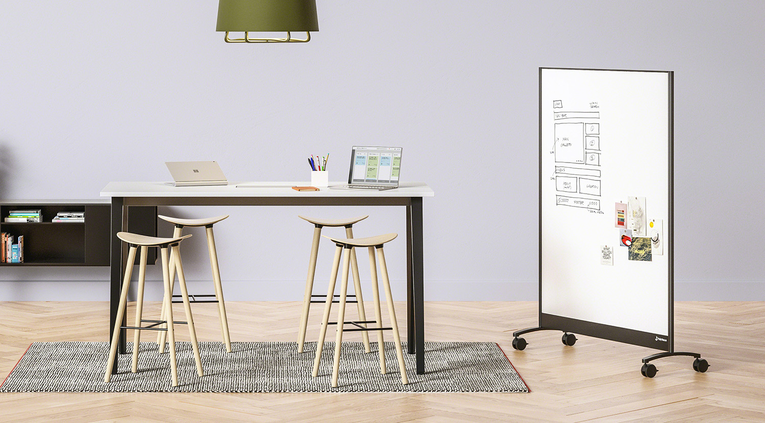 a3 CeramicSteel Mobile with whiteboard surface, B-Free high sit.