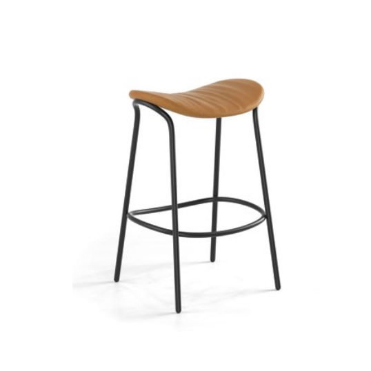 on white image of a funda stool with black metal legs and wooden seat